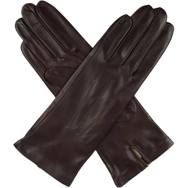 Women's Three-Point Silk-Lined Leather Gloves, Mocca / 6.5