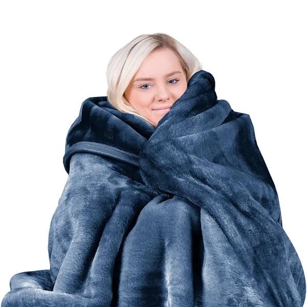 Laura Hill Faux Mink Blanket 800GSM Heavy Double-sided - Navy Blue