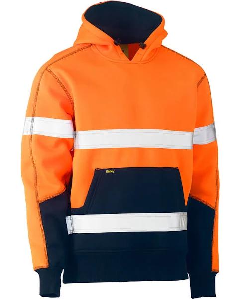 Bisley Taped Hi Vis Two Tone Fleece Pullover Hoodie (BK6619T) Orange/Navy / M