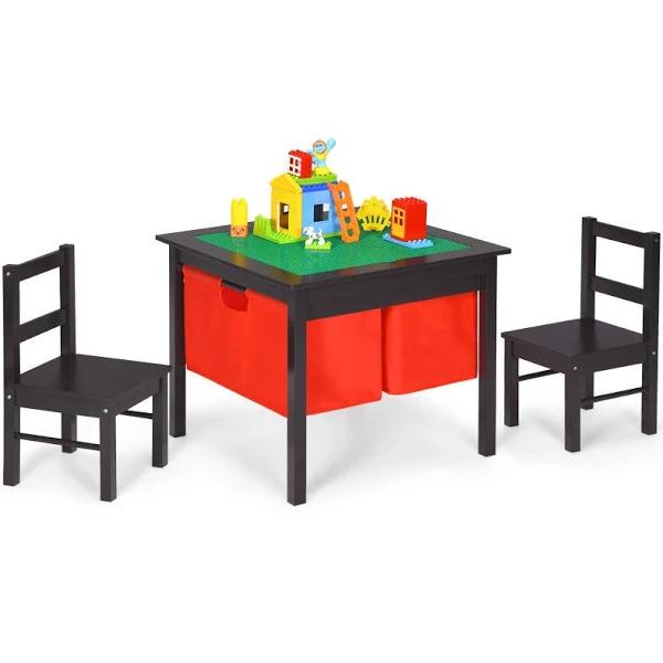 Giantex 2-in-1 Kids Activity Table & Chairs Set Building Blocks Table Kids Writing Desk w/2 Storage Drawers, Coffee