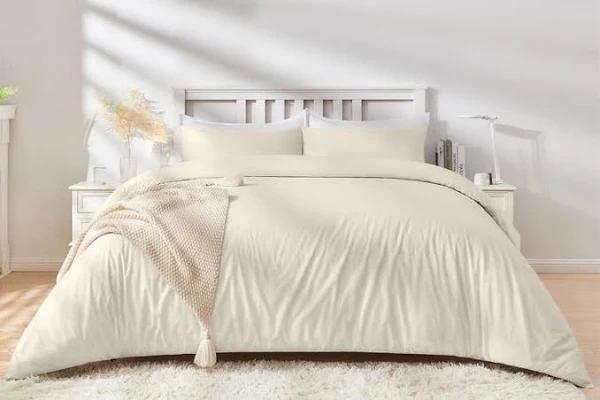 Linenova Cotton Rich Quilt Cover Set Ultra Soft Comfort Bedding Set (Queen,Cream)