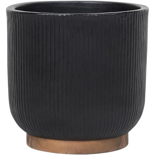 Lotus 220 x 250mm Large Black Round Linear Ceramic Pot