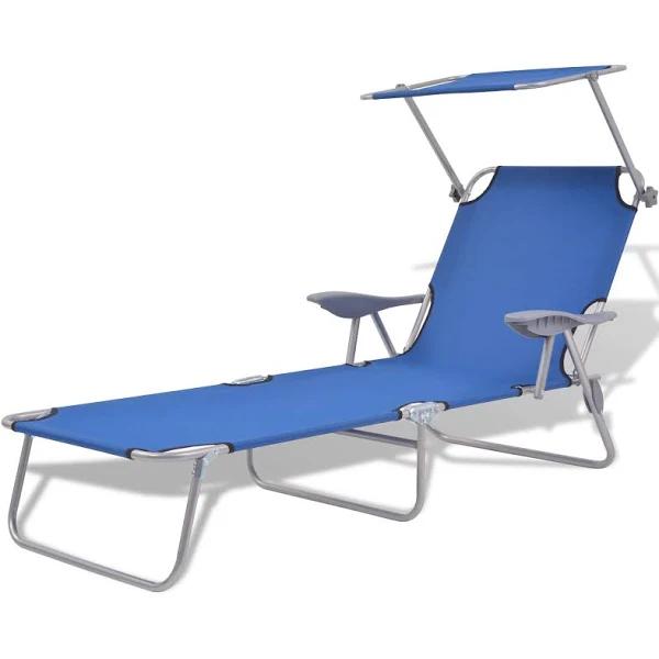 vidaXL - Sun Lounger With Canopy Steel - Blue