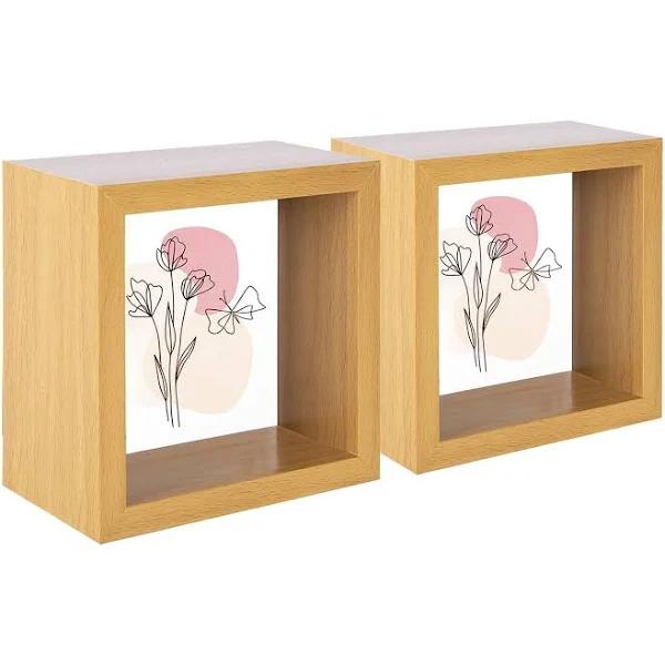 Nicola Spring 3D Deep Box Photo Frames - 4 x 4" - Light Wood - Pack of 2