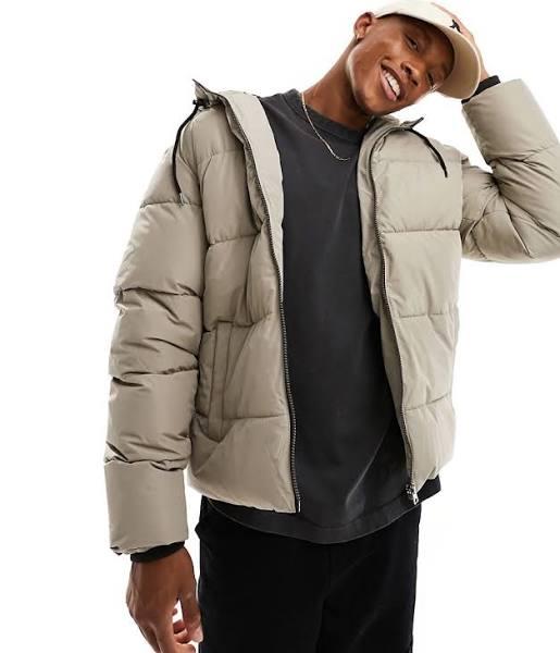 Only & Sons Heavyweight Hooded Puffer Jacket in beige-Neutral