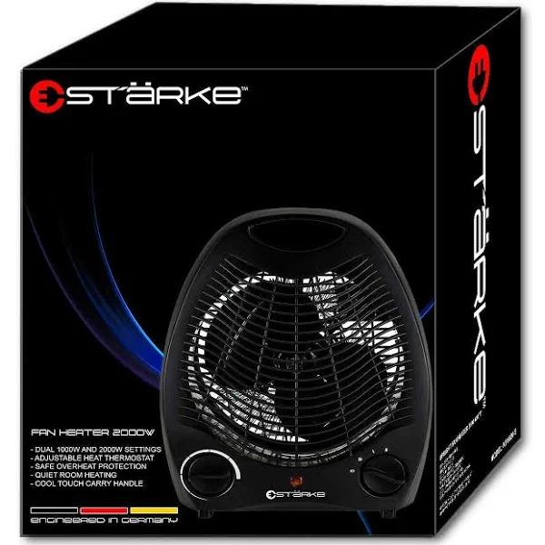 Starke Black Electric Fan Heater 2000W With Thermostat