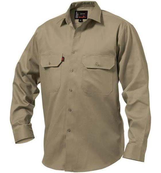 King Gee Closed Front Drill Long Sleeve Shirt - Khaki 5XL