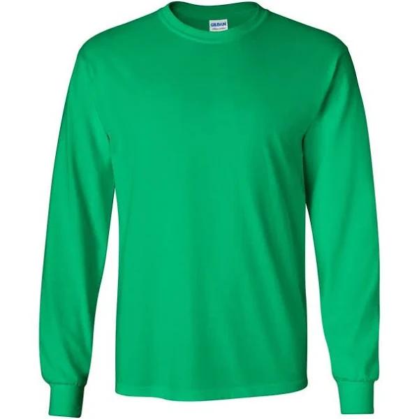 Gildan Mens Plain Crew Neck Ultra Cotton Long Sleeve T-Shirt Irish Green XL