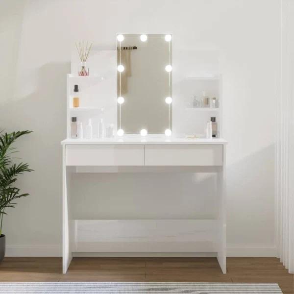 vidaXL Dressing Table With LED High Gloss White 96x40x142 cm