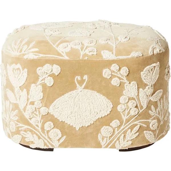 Freya Embroidered Ottoman Light Taupe Velvet | Taupe | Upholstery | Early Settler Furniture