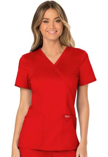 Cherokee Workwear Revolution Mock Wrap Scrub Top - XL - Red