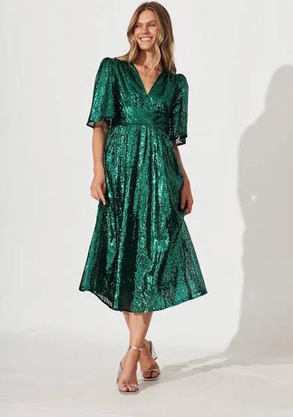 Livorno Midi Dress in Emerald Sequin