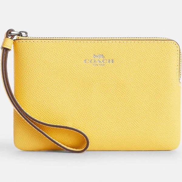 Coach Silver Retro Yellow Corner Zip Crossgrain Leather Wristlet 58032