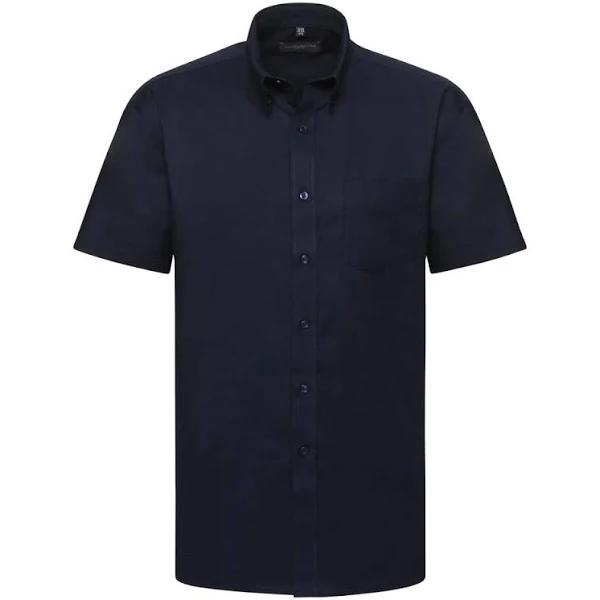 Russell Collection Mens Short Sleeve Easy Care Oxford Shirt Bright Navy 19.5inch