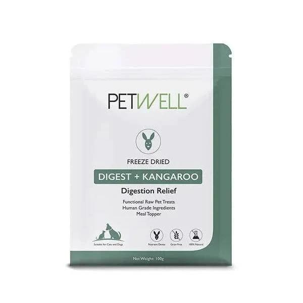 PetWell Freeze Dried Kangaroo with Digest Support Functional Treats For Dogs and Cats 100g