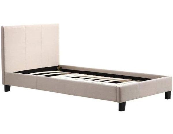 Single Bed Frame Beige Linen Fabric