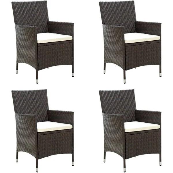 vidaXL Garden Chairs with Cushions 4 Pcs Poly Rattan Brown