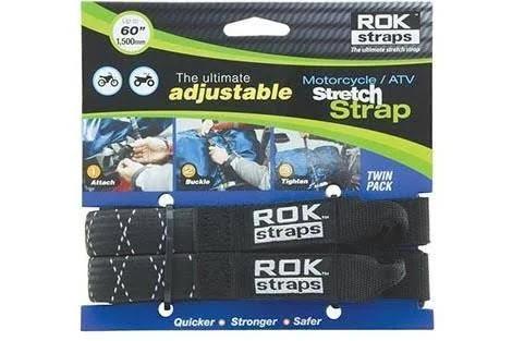 ROK Straps Adjustable 60" Black/Reflective Motorcycle Twin Pack