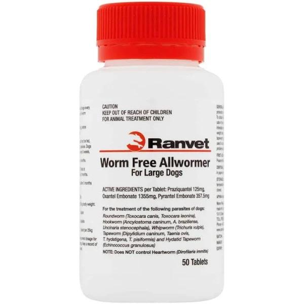 Ranvet Allwormer 25kg Worm Free 50 Tabs