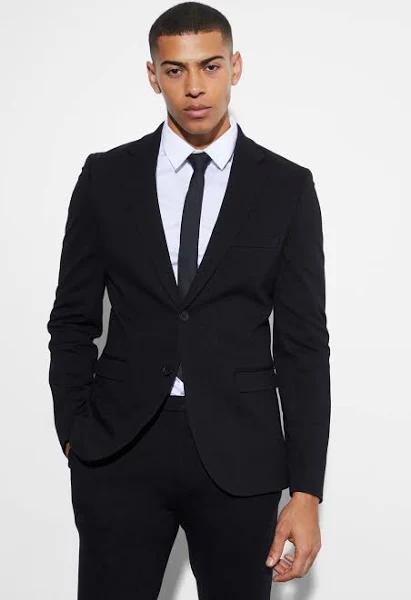 Mens Black Jersey Skinny Single Breasted Suit Jacket