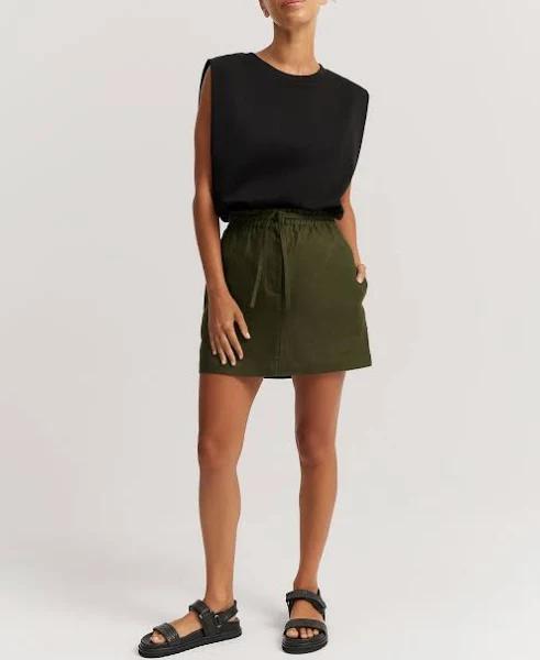 Country Road Organically Grown Linen Mini Skirt 6 Dark Olive AU841890