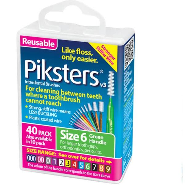 Piksters Interdental Brushes 40 Pack Size 6 Green