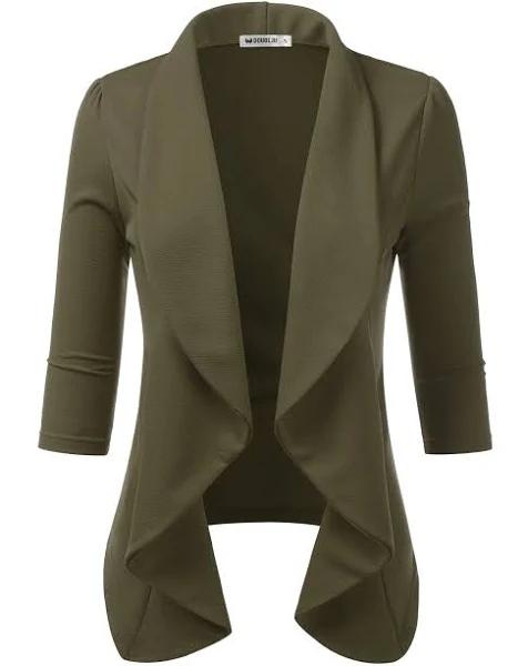 DOUBLJU Womens Lightweight Thin 3/4 Sleeve Open Front Blazer Jacket With Plus Size