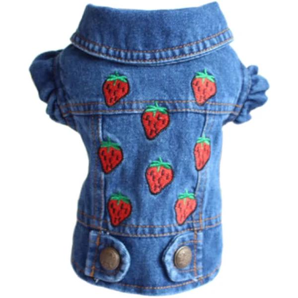 Designer Denim Dog Clothes Small Jacket Pet Clothing - M-Strawberry - AfterPay & zipPay Available