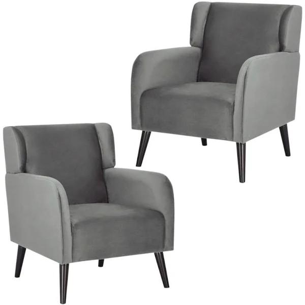 Bianca Set of 2 Accent Sofa Arm Chair Fabric Uplholstered Lounge - Mid Grey - Earn Everyday Rewards, AfterPay Available