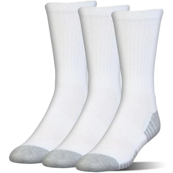 Under Armour Adult HeatGear Crew Socks 3-Pack White XL