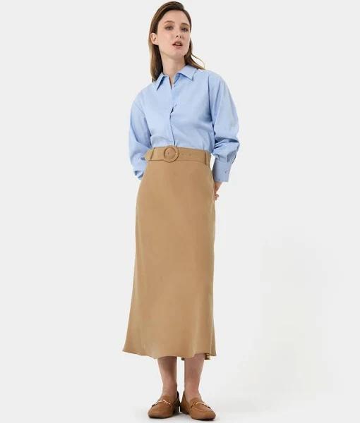 Forcast Women's Isla Belted Midi Skirt - Camel - 14 - AfterPay & zipPay Available