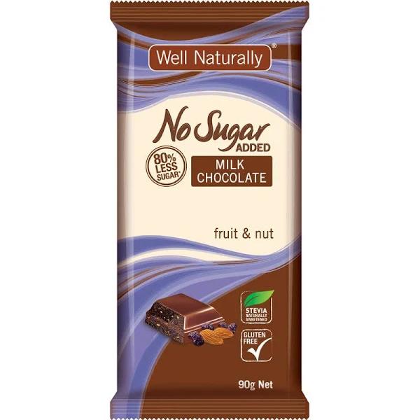 Well Naturally (No Added Sugar) Fruit & Nut Milk Chocolate 90g