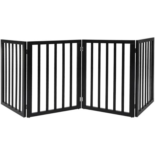 PaWz 4 Panels Wooden Pet Gate Dog Fence Safety Stair Barrier - Black