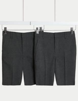 M&S 2PK Boys' Skinny Leg School Shorts (2-14 yrs) - Grey - 5-6 Years