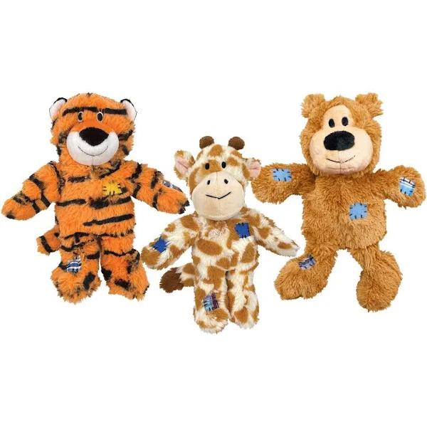 Kong Wild Knots Bear Giraffe and Tiger 3 Pack Medium Large Squeaky Plush Tug Toys For Dogs by Budget Pet Products