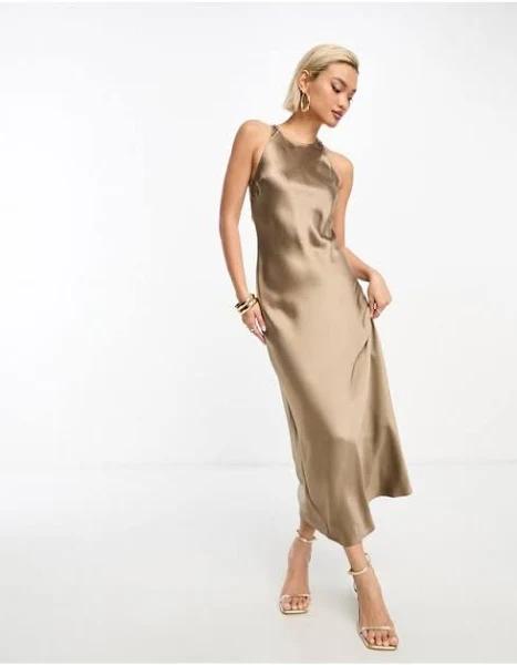 & Other Stories Bias Cut Satin Midi Dress in mole-Brown