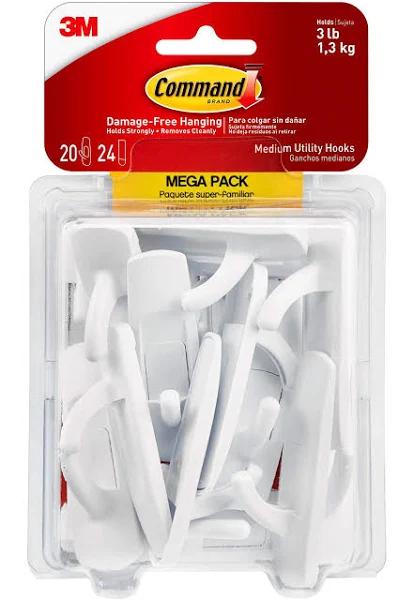 Command Utility Hooks Mega Pack, Medium, White, 20-Hooks (17001-MPES)