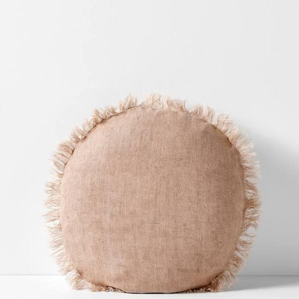 Aura Vintage Linen Fringe 55cm Round Filled Cushion Pink Clay