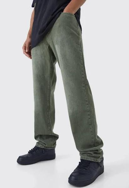 Mens Sage Tall Relaxed Rigid Overdye Embossed Jean