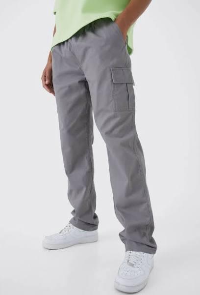 Mens Grey Tall Fixed Waist Straight Leg Twill Cargo Trouser