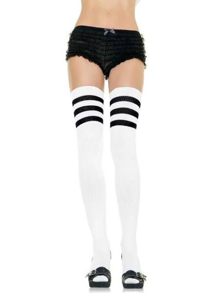 Socks - Thigh High, Athletic White/Black