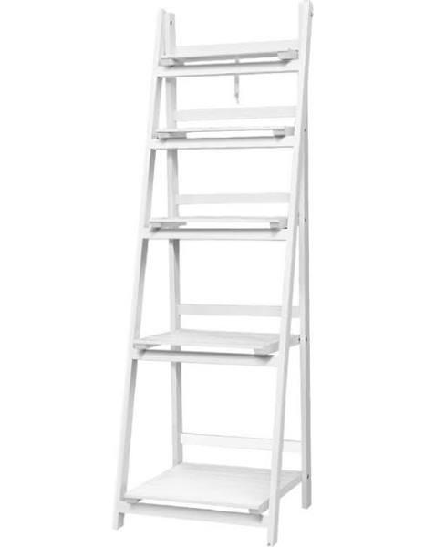 Display Shelf 5 Tier Wooden Ladder Stand Storage Book Shelves Rack White