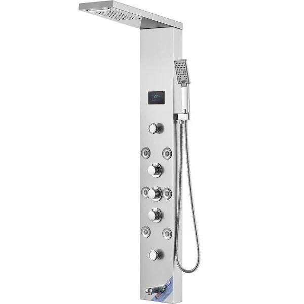 VEVOR Shower Panel System 6 Shower Modes Led & Screen Hydroelectricity Shower Panel Tower Rainfall Waterfall 8 Massage Jets Tub Spout Handheld