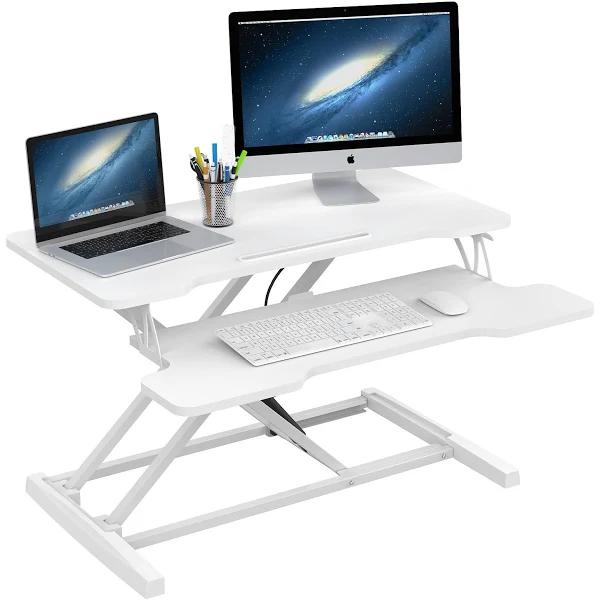 Standing Desk Laptop Riser Desk Sit Stand Desk with Keyboard Tray White - AfterPay & zipPay Available