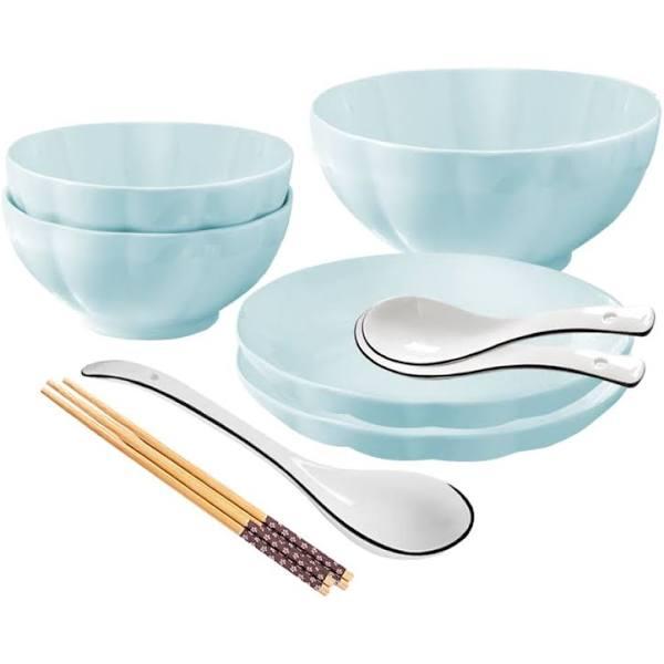 SOGA Light Blue Japanese Style Ceramic Dinnerware Crockery Soup Bowl Plate Server Kitchen Home Decor Set of 5