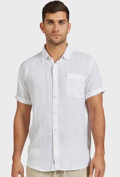 Academy Brand Hampton Linen S/S Shirt in White, Size XL