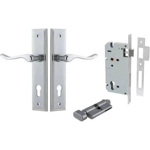 Iver Stirling Door Lever Handle On Stepped Backplate Entrance Kit Key/Thumb Brushed Chrome 12426KENTR60KT