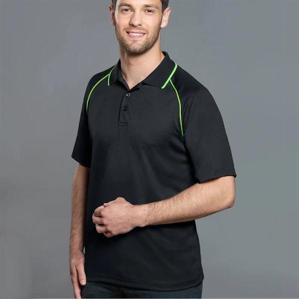 Arlo | Mens CoolDry Contrast Piping Raglan Polo Shirt Black+Lime M