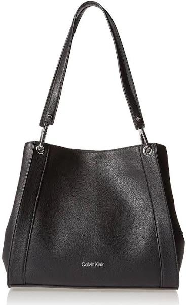 Calvin Klein Women's CK Reyna Small Tote Handbag Black Silver Hardware