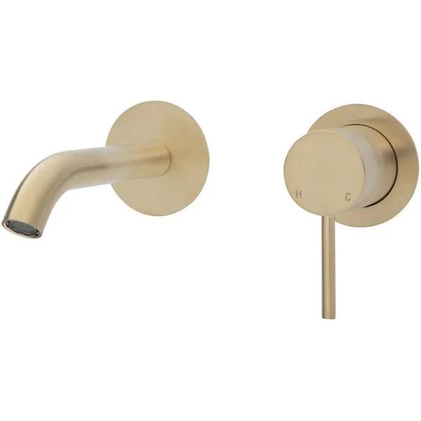 Fienza Kaya Wall Basin/Bath Mixer Set - Urban Brass - Round Plates - 160mm Outlet